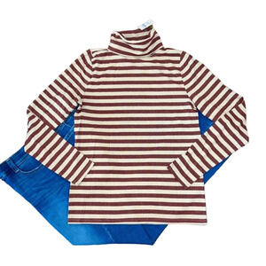 NWT LOFT Red/Cream Shimmer Striped Ribbed Metallic Turtleneck Top